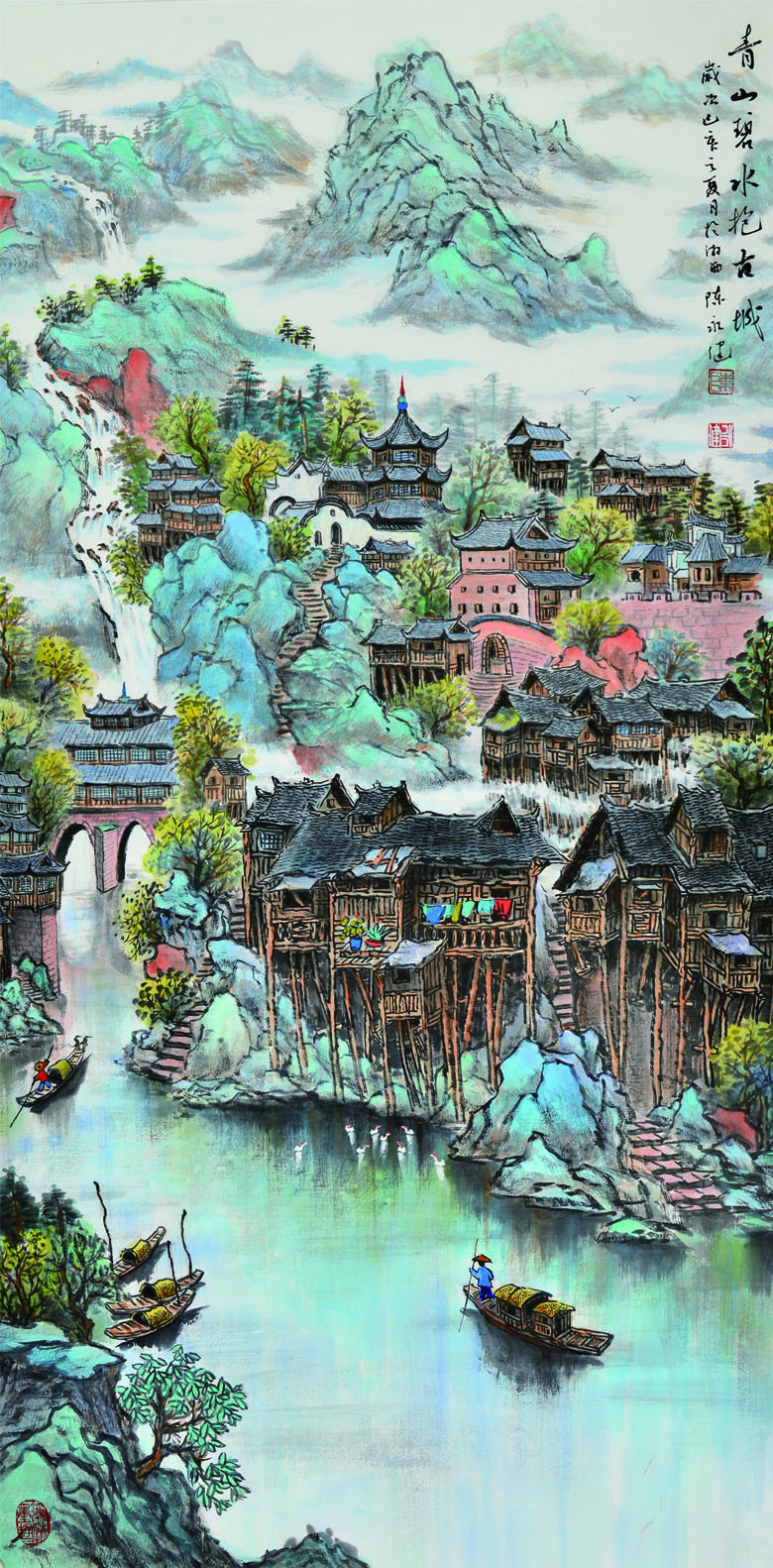 《青山绿水抱古城》，2019年，140cmX70cm.jpg