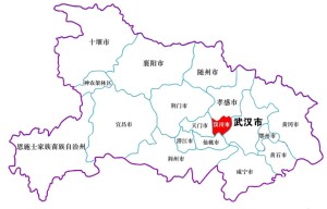 汉川市在湖北省位置（红色部分）